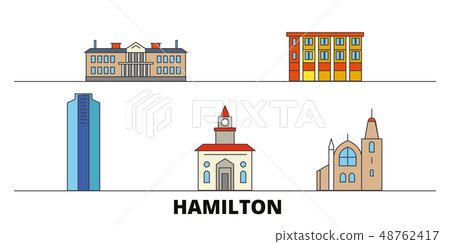 Canada, Hamilton flat landmarks vector illustration. Canada, Hamilton line city with famous travel Canada, Hamilton flat landmarks vector illustration. Canada, Hamilton line city with famous travel 48762417