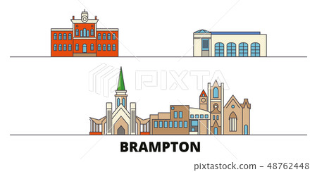Canada, Brampton flat landmarks vector illustration. Canada, Brampton line city with famous travel Canada, Brampton flat landmarks vector illustration. Canada, Brampton line city with famous travel 48762448