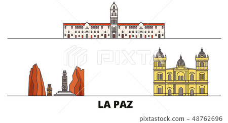 Bolivia , La Paz flat landmarks vector illustration. Bolivia , La Paz line city with famous travel 48762696