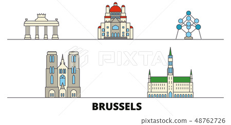 Belgium, Brussels flat landmarks vector illustration. Belgium, Brussels line city with famous travel 48762726
