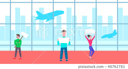 group of people holding meeting placard empty signboard in airport waiting hall departure arrival group of people holding meeting placard empty signboard in airport waiting hall departure arrival 48762781