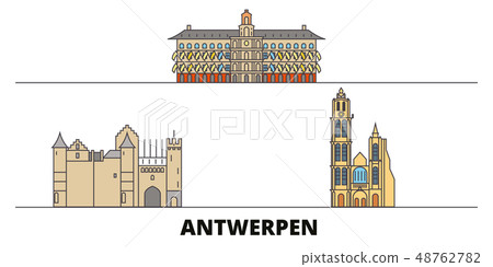 Belgium, Antwerpen flat landmarks vector illustration. Belgium, Antwerpen line city with famous 48762782