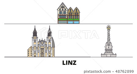 Austria, Linz flat landmarks vector illustration. Austria, Linz line city with famous travel sights 48762899