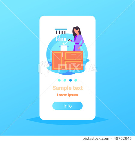 housewife holding spoon woman cooking food concept modern kitchen interior female cartoon character 48762945