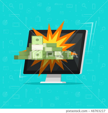 Online money win on computer vector illustration, flat desktop pc and cash gift, concept of on-line Online money win on computer vector illustration, flat desktop pc and cash gift, concept of on-line 48763217
