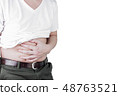 Asian Young men are suffering from stomach ulcers. 48763521