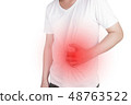 Asian Young men are suffering from stomach ulcers. 48763522