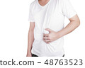Asian Young men are suffering from stomach ulcers. 48763523