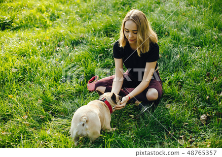 girl with pug girl with pug 48765357