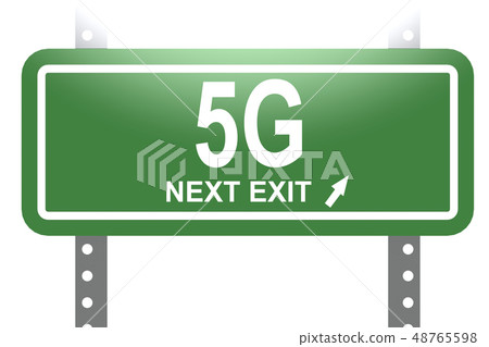 5G word with green sign board isolated 48765598