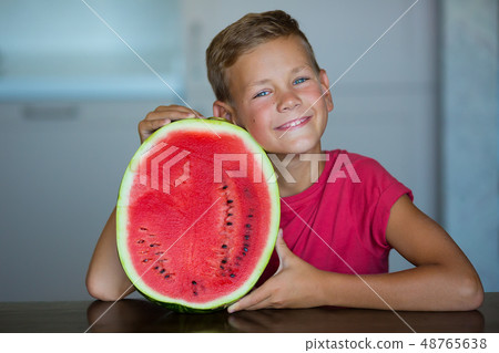 Cute kid enjoy summer juicy berry fruit watermelon Cute kid enjoy summer juicy berry fruit watermelon 48765638