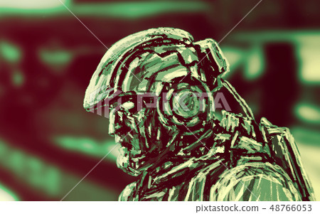 Space infantry walks with a heavy rifle. Side 48766053