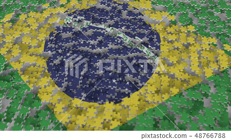 Flag of Brazil being made with jigsaw puzzle… - Stock Illustration