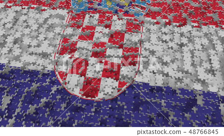 Flag of Croatia being made with jigsaw puzzle pieces. Croatian problem solution conceptual 3D Flag of Croatia being made with jigsaw puzzle pieces. Croatian problem solution conceptual 3D 48766845