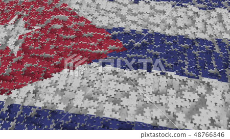 Flag of Cuba being made with jigsaw puzzle pieces. Cuban problem solution conceptual 3D rendering 48766846