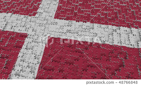 Flag of Denmark being made with jigsaw puzzle pieces. Danish problem solution conceptual 3D Flag of Denmark being made with jigsaw puzzle pieces. Danish problem solution conceptual 3D 48766848
