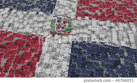 Flag of the Dominican Republic being made with jigsaw puzzle pieces. Problem solution conceptual 3D Flag of the Dominican Republic being made with jigsaw puzzle pieces. Problem solution conceptual 3D 48766851