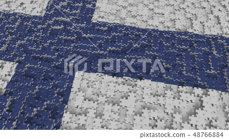 Flag of Finland being made with jigsaw puzzle pieces. Finnish problem solution conceptual 3D Flag of Finland being made with jigsaw puzzle pieces. Finnish problem solution conceptual 3D 48766884