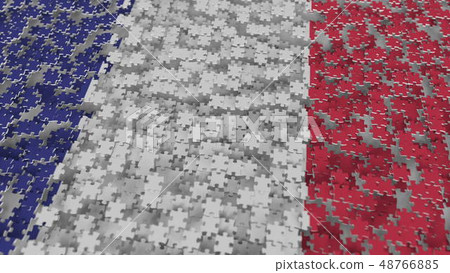Flag of France being made with jigsaw puzzle pieces. French problem solution conceptual 3D rendering Flag of France being made with jigsaw puzzle pieces. French problem solution conceptual 3D rendering 48766885