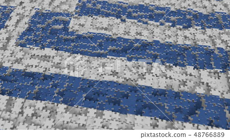 Flag of Greece being made with jigsaw puzzle pieces. Greek problem solution conceptual 3D rendering 48766889