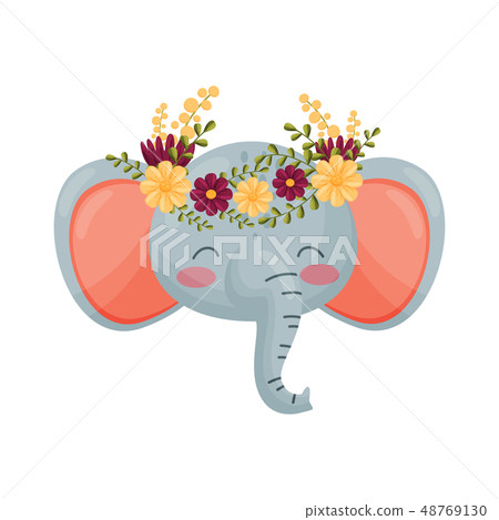 Elephant head with flower wreath. Flora and fauna concept. Elephant head with flower wreath. Flora and fauna concept. 48769130