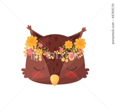 Owl head with flower wreath. Flora and fauna concept. Owl head with flower wreath. Flora and fauna concept. 48769170