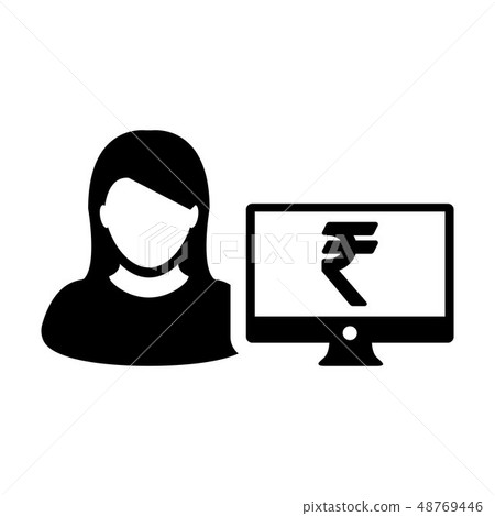 Person icon vector female user avatar rupee symbol Person icon vector female user avatar rupee symbol 48769446