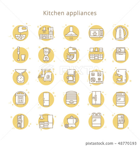 Set of kitchen appliances icons in line style isolated on the white background. Set of kitchen appliances icons in line style isolated on the white background. 48770193