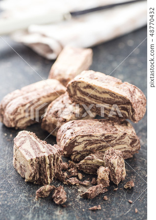 Sweet halva dessert slices. Sweet halva dessert slices. 48770432