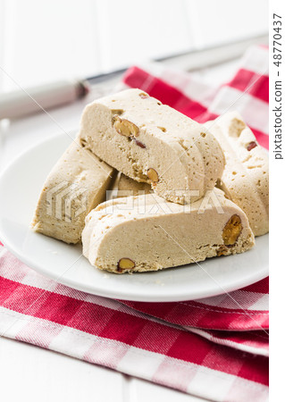 Sweet halva dessert slices. Sweet halva dessert slices. 48770437