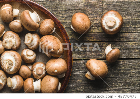 Fresh champignon mushrooms. Fresh champignon mushrooms. 48770475