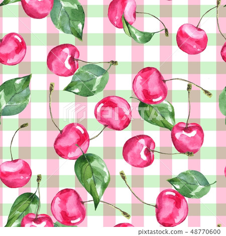 Cherry. Watercolor seamless pattern 48770600