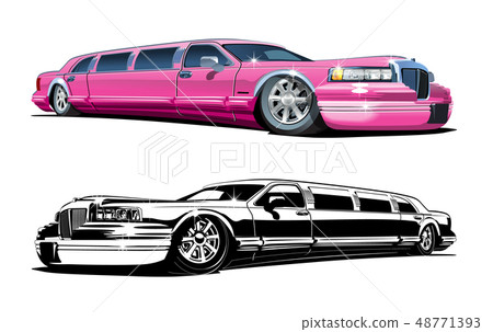 Vector Cartoon limousines, colour and black and wh Vector Cartoon limousines, colour and black and wh 48771393