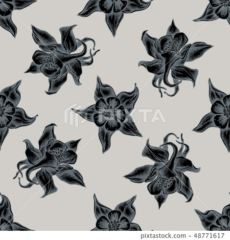 Seamless pattern with hand drawn stylized aquilegia 48771617