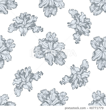 Seamless pattern with hand drawn pastel iris japonica 48771779