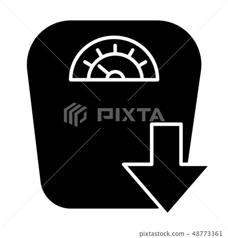 Floor scales and arrow down solid icon. Bathroom scales vector illustration isolated on white Floor scales and arrow down solid icon. Bathroom scales vector illustration isolated on white 48773361