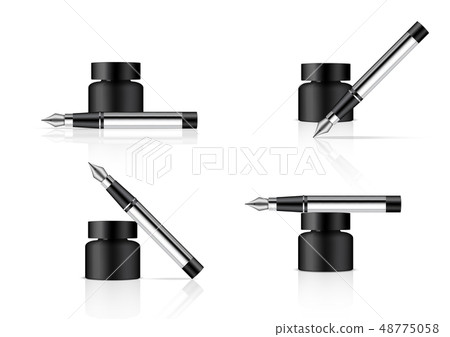 3D Realistic Ink Bottle and Pen on White  48775058