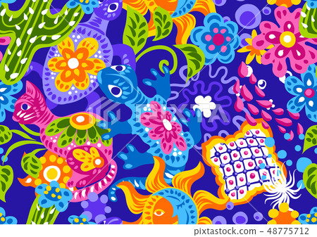 Mexican pattern with cute naive art items. Mexican pattern with cute naive art items. 48775712