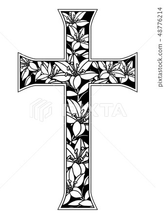 Happy Easter concept illustration. Cross and lilies. Happy Easter concept illustration. Cross and lilies. 48776214