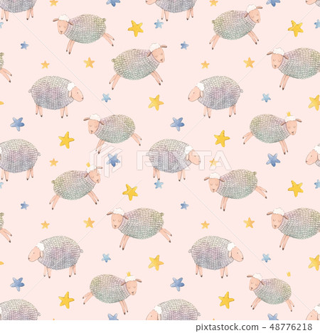 Watercolor sheep vector pattern 48776218
