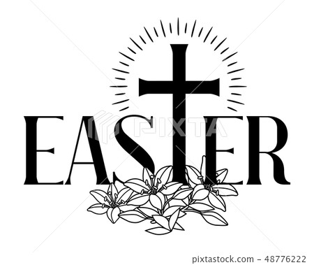 Happy Easter concept illustration. Cross and lilies. 48776222