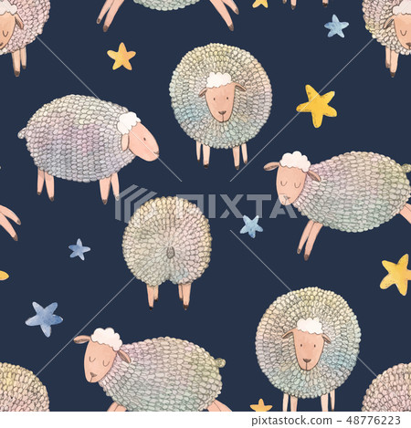 Watercolor sheep vector pattern 48776223