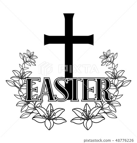 Happy Easter concept illustration. Cross and lilies. 48776226