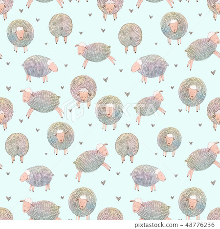 Watercolor sheep vector pattern 48776236