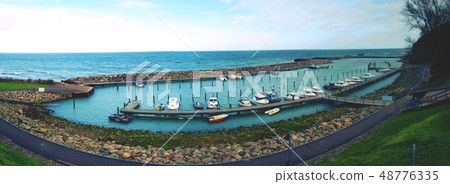 Aerial view of fishing boats and yachts in the 48776335
