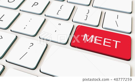 Close-up shot of white computer keyboard and red meet key. Conceptual 3D rendering Close-up shot of white computer keyboard and red meet key. Conceptual 3D rendering 48777259