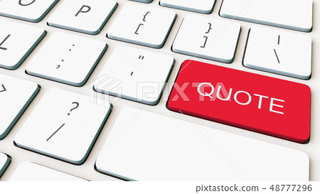 Close-up shot of white computer keyboard and red quote key. Conceptual 3D rendering 48777296