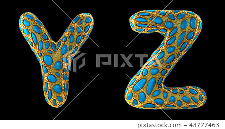 Letter set Y, Z made of realistic 3d render golden shining metallic. 48777463