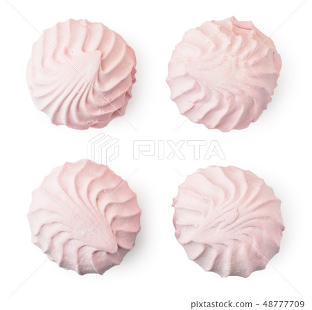 Set of pink marshmallows on a white. The form of Set of pink marshmallows on a white. The form of 48777709