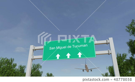 Airplane arriving to San Miguel de Tucuman airport. Travelling to Argentina conceptual 3D rendering 48778038